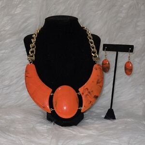Vibrant Orange Necklace and Earring Set
